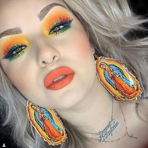 Virgin Mary Dangle Drop Earrings 2.5" long